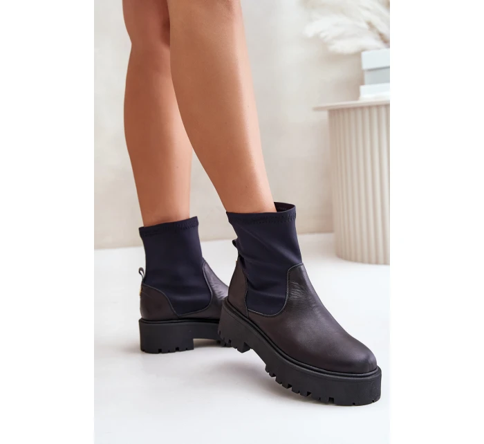 Zazoo 2947 Wsuwane Botki Damskie Ze Skóry Naturalnej Czarne