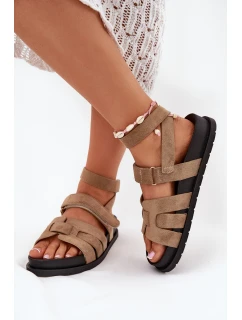 Eko semišové dámské sandály se suchým zipem tmavě béžové model 21699096 - Boto