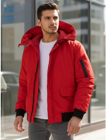 Pánská zimní bunda s kapucí červená Dstreet model 21982784 - FashionStreet