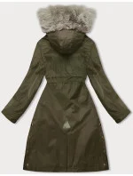 Dámska bunda parka v army farbe s kožušinovou podšívkou (5M3180-136) Dámska bunda parka v army farbe s kožušinovou podšívkou (5M3180-136)