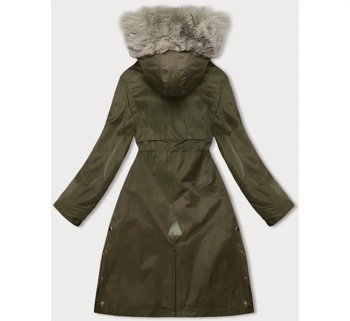 Dámska bunda parka v army farbe s kožušinovou podšívkou (5M3180-136) Dámska bunda parka v army farbe s kožušinovou podšívkou (5M3180-136)