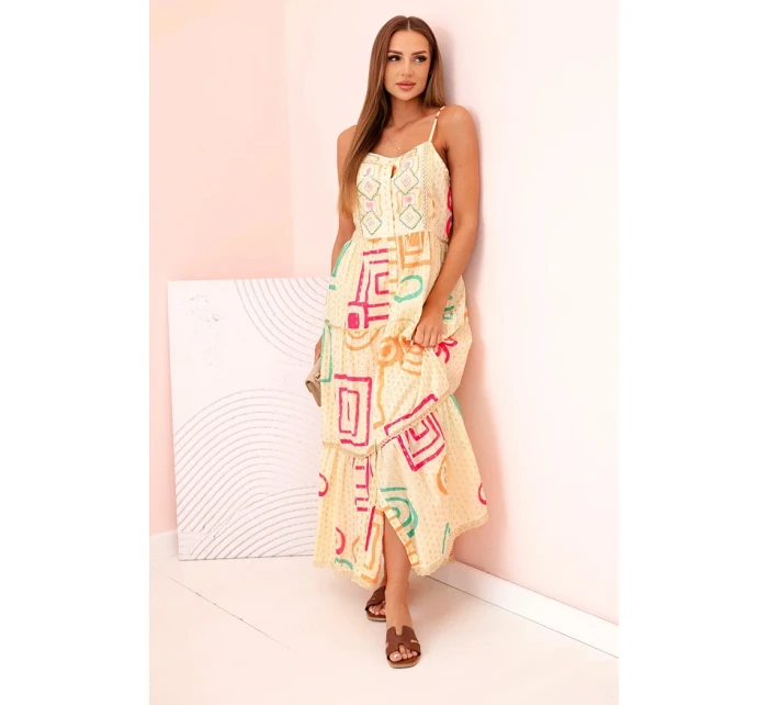 Dámské bavlněné šaty s barevným vzorem béžový