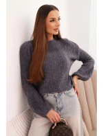 Svetr dámský z baby alpaky s model 21780841 rukávy grafitový - K-Fashion Svetr dámský z baby alpaky s model 21780841 rukávy grafitový - K-Fashion