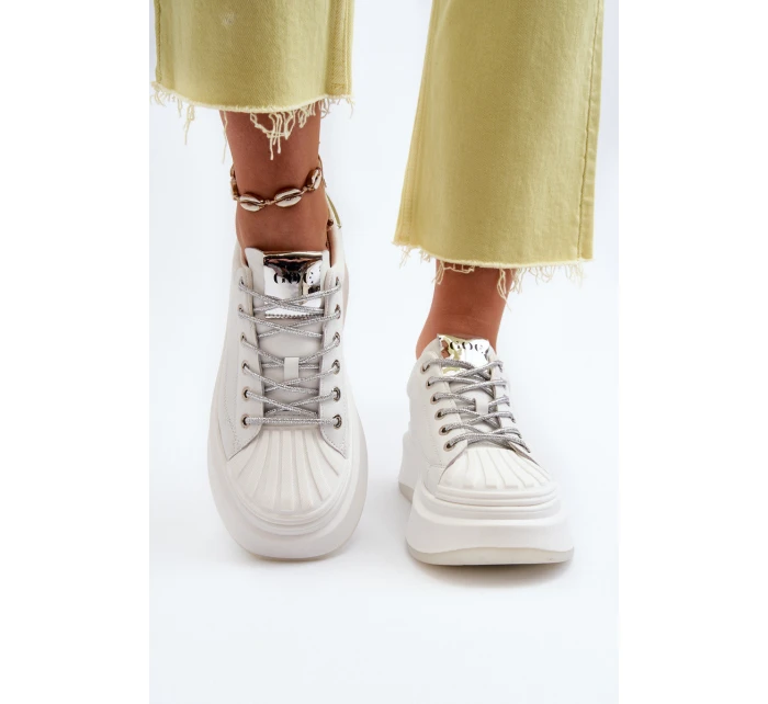Dámské kožené tenisky na platformě GOE NN2N4033 Bílé