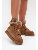 Zamszowe Śniegowce Trapery Damskie Na Platformie Z Futerkiem Big Star SS274370 Camel