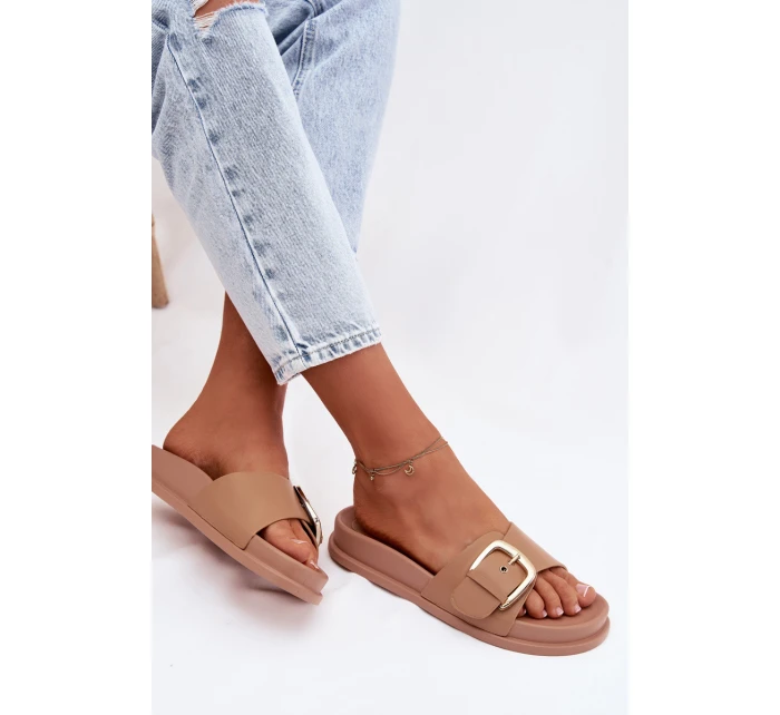 Dámské pantofle s zlatým sponou tmavě béžové Rosivana