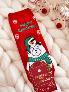 Detské ponožky "Veselé Vianoce" Ľadový medveď červený