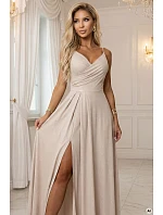 CHIARA Maxi šaty bez ramínek s obálkovým výstřihem a rozparkem na nohou  s třpytkami model 21938652 - numoco