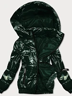 Lesklá zelená prešívaná bunda s kapucňou (BR9788-10)