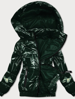 Lesklá zelená prešívaná bunda s kapucňou (BR9788-10)