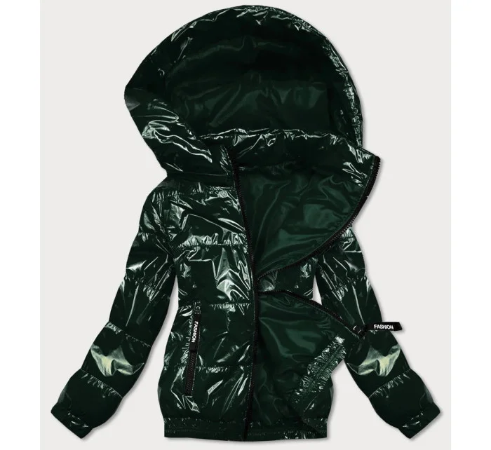 Lesklá zelená prešívaná bunda s kapucňou (BR9788-10) Lesklá zelená prešívaná bunda s kapucňou (BR9788-10)