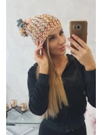 Dámská čepice s bambulí hořčicová model 18751893 - K-Fashion Dámská čepice s bambulí hořčicová model 18751893 - K-Fashion