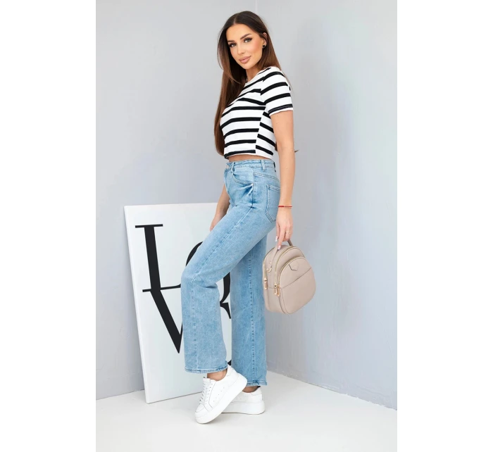 Dámske džínsy s vysokým pásom a širokými nohavicami