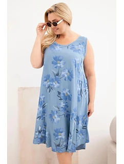 Dámske šaty Plus Size z viskózy s kvetinovým vzorom na džínsových ramienkach
