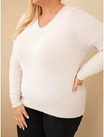 Dámský svetr Plus Size z baby alpaky s dlouhým rukávem béžový Dámský svetr Plus Size z baby alpaky s dlouhým rukávem béžový