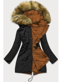 Čierno-karamelová obojstranná dámska zimná bunda (M-136)