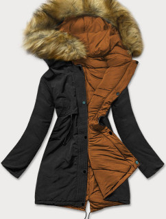 Čierno-karamelová obojstranná dámska zimná bunda (M-136)