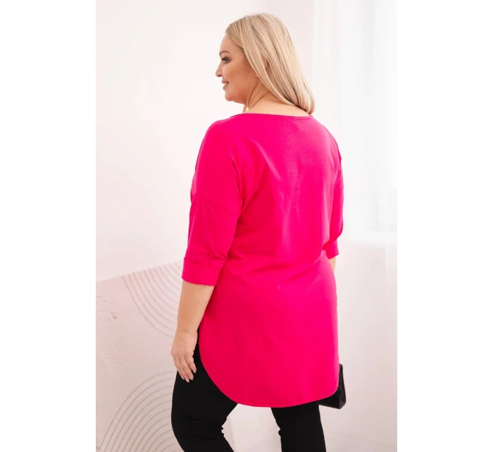 Dámska bavlnená blúzka s výstrihom do V a vyhrnutými rukávmi fuchsiová Dámska bavlnená blúzka s výstrihom do V a vyhrnutými rukávmi fuchsiová