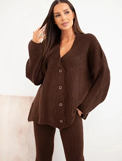 Dámská pletená souprava s model 22552622 a širokými kalhotami hnědá - K-Fashion