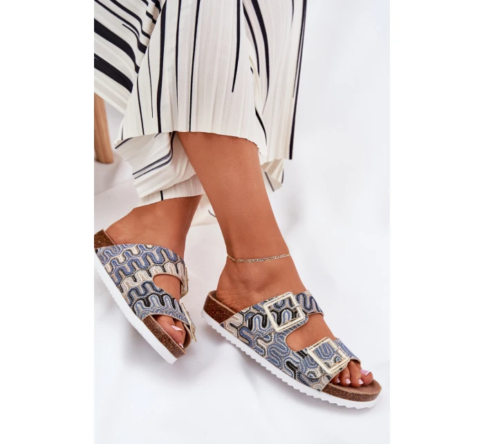 Klapki Damskie Z Klamrami I Brokatem S.Barski RB51-006 Beżowe Klapki Damskie Z Klamrami I Brokatem S.Barski RB51-006 Beżowe