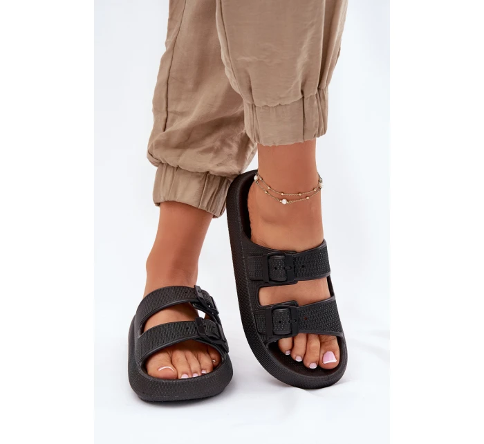 Klapki Damskie Na Platformie Z Klamrami Czarne Nitiana Klapki Damskie Na Platformie Z Klamrami Czarne Nitiana