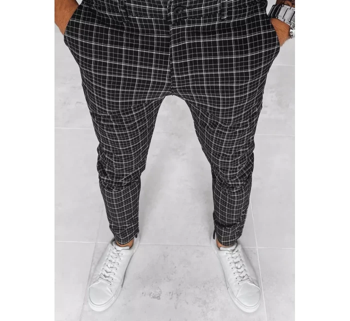 Pánske čierne kockované nohavice FashionStreet UX3968