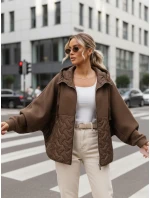 Dámska prechodná oversize bunda s kapucňou hnedá FashionStreet TY5593