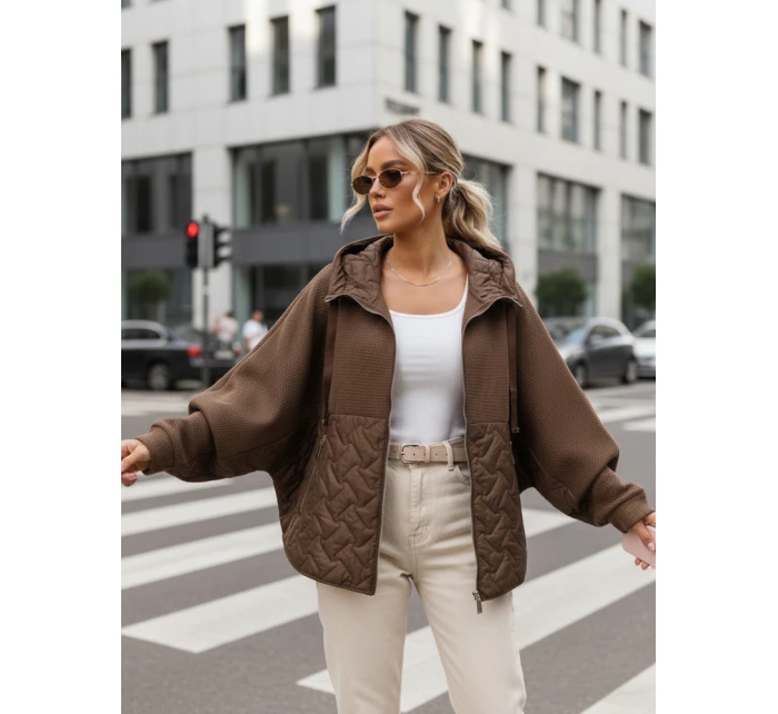 Dámska prechodná oversize bunda s kapucňou hnedá FashionStreet TY5593