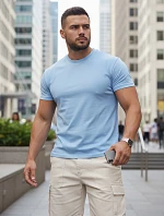 Pánske základné modré bavlnené tričko FashionStreet RX5680