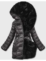 Hnedá obojstranná dámska bunda - kožuch (b8053-101)