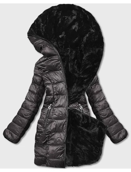 Hnedá obojstranná dámska bunda - kožuch (b8053-101)