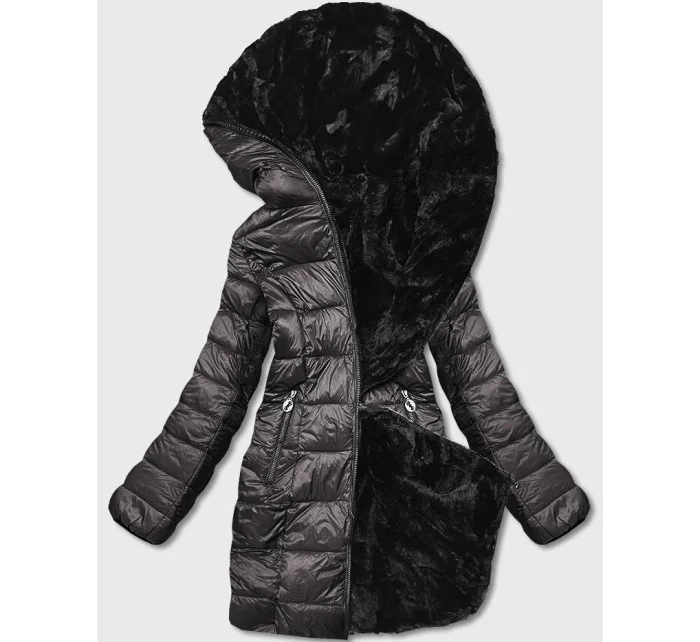 Hnedá obojstranná dámska bunda - kožuch (b8053-101)