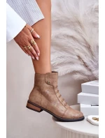 Ocieplane Botki Damskie Na Płaskim Obcasie Złote Labise Ocieplane Botki Damskie Na Płaskim Obcasie Złote Labise