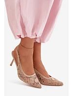 Dámské sandály na podpatku s krajkou tmavě béžové model 22103110 - Boto