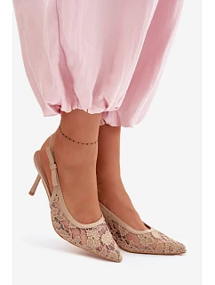 Dámské sandály na podpatku s krajkou tmavě béžové model 22103110 - Boto