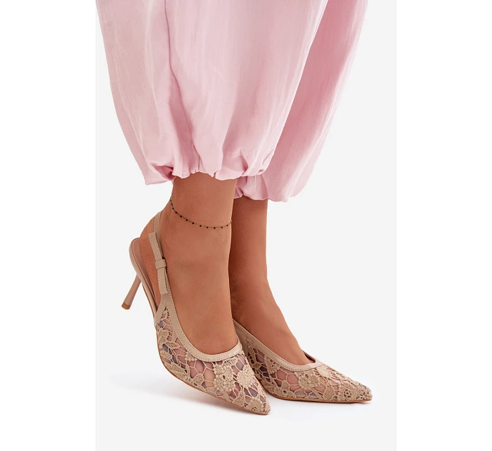 Dámské sandály na podpatku s krajkou tmavě béžové model 22103110 - Boto