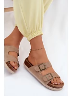 Kožené semišové dámské pantofle s přezkami tmavě béžové model 22125558 - Boto