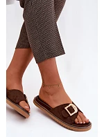 Dámské pantofle s zlatým sponou tmavě béžové model 22125593 - Boto