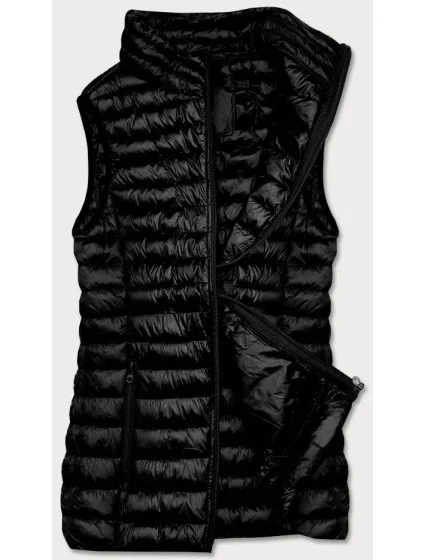 Krátka čierna dámska prešívaná vesta (5M702-392)