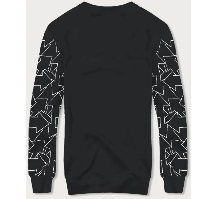 Čierna pánska mikina s geometrickým vzorom (8B1111-3)
