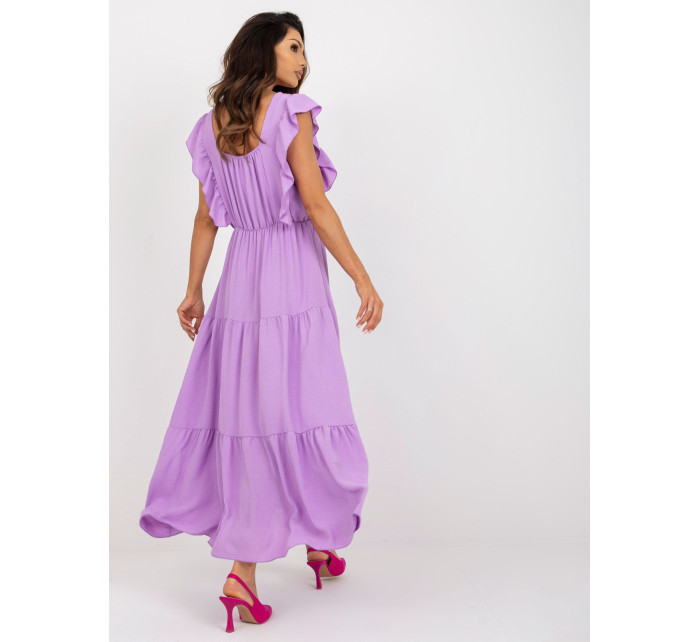 Svetlo fialové šaty s volánom, midi dĺžka