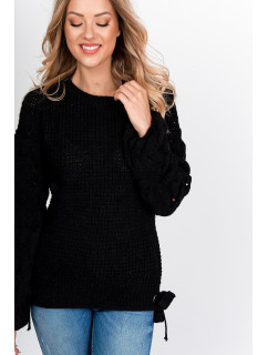 Dámsky pletený sveter s mašľami - čierny,