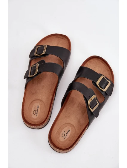 Dámske papuče na korkovej platforme s prackami - čierne