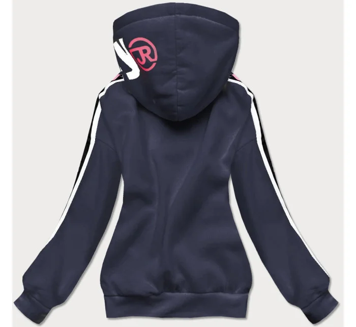 Tmavě modrá sportovní dámská mikina s lampasy model 17202540 - J.STYLE Tmavě modrá sportovní dámská mikina s lampasy model 17202540 - J.STYLE