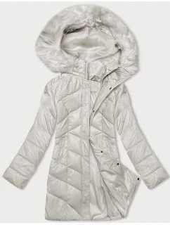 Dámska zimná bunda v ecru farbe s kapucňou (H-898-11)