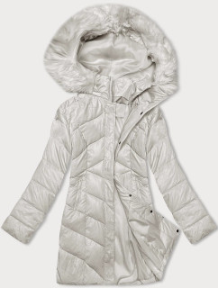 Dámska zimná bunda v ecru farbe s kapucňou (H-898-11)