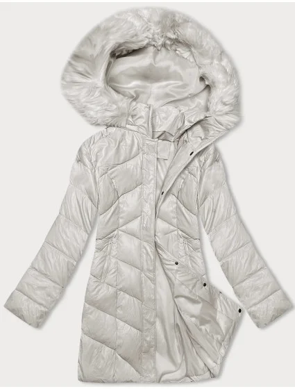 Dámska zimná bunda v ecru farbe s kapucňou (H-898-11)