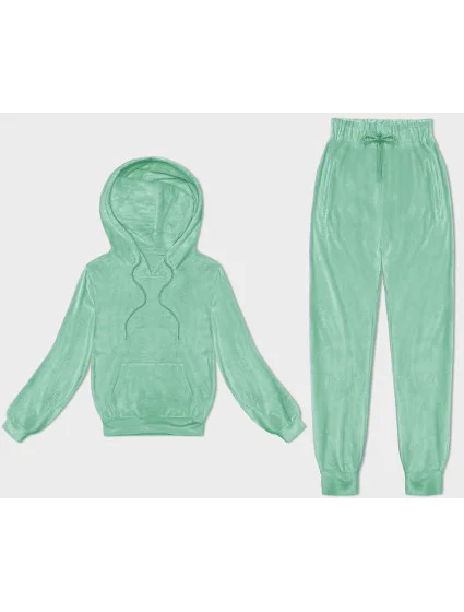 Dámská velurová souprava v mátové barvě s kapucí model 20098867 - J.STYLE Dámská velurová souprava v mátové barvě s kapucí model 20098867 - J.STYLE
