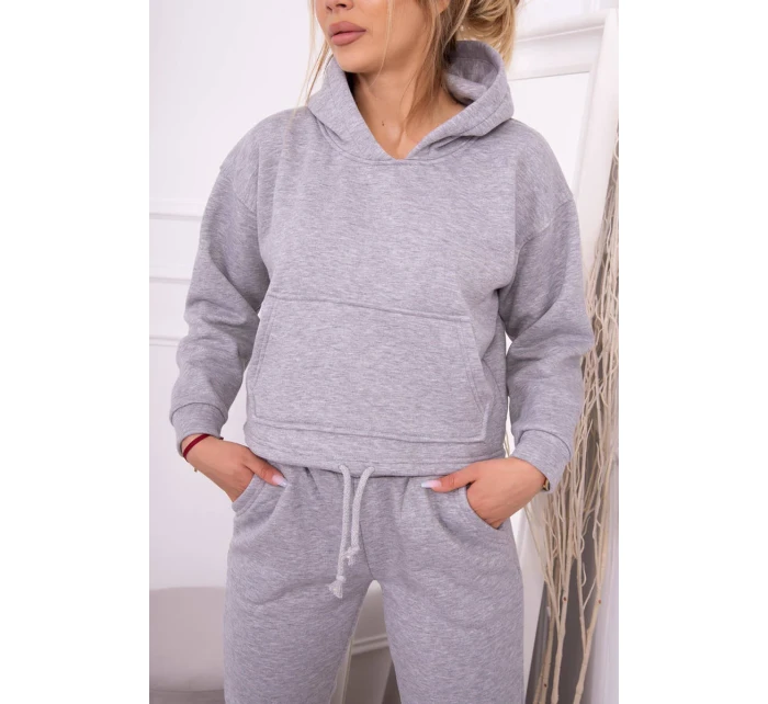 Teplá súprava s mikinou so zaväzovaním vpredu šedá