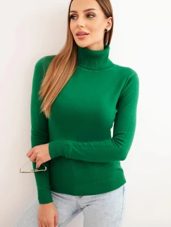 Dámsky viskózový sveter s rolákom a dlhými rukávmi zelený